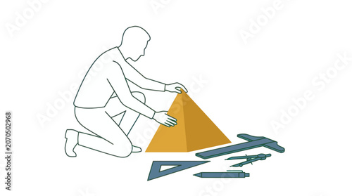 Architect Working with Model Vector Illustration