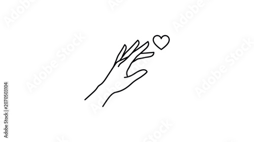 Hand Reaching for Heart Line Art