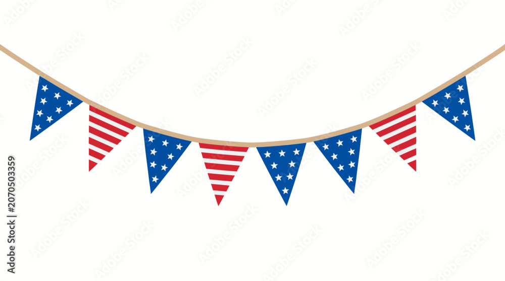 Obraz premium Patriotic bunting flags in red, white and blue hanging decoration for holidays and celebrations