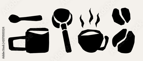 Fotografie Elements related to coffee coffee cups, coffee makers, coffee beans