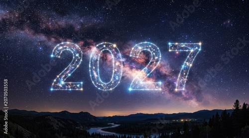 2027 New Year Constellation Night Sky Background with Glowing Stars and Milky Way Galaxy for Future Planning and Celebration Concepts