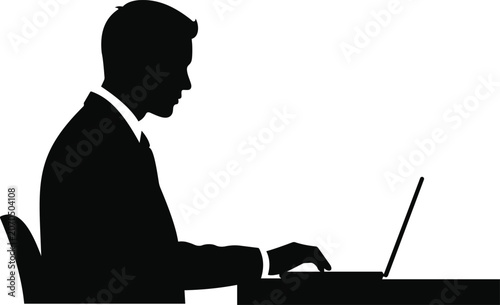 Black silhouette of businessman with briefcase and upward trending graph