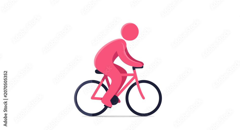 Obraz premium Pink Person Riding Bicycle Icon Isolated on White Background, Healthy Lifestyle