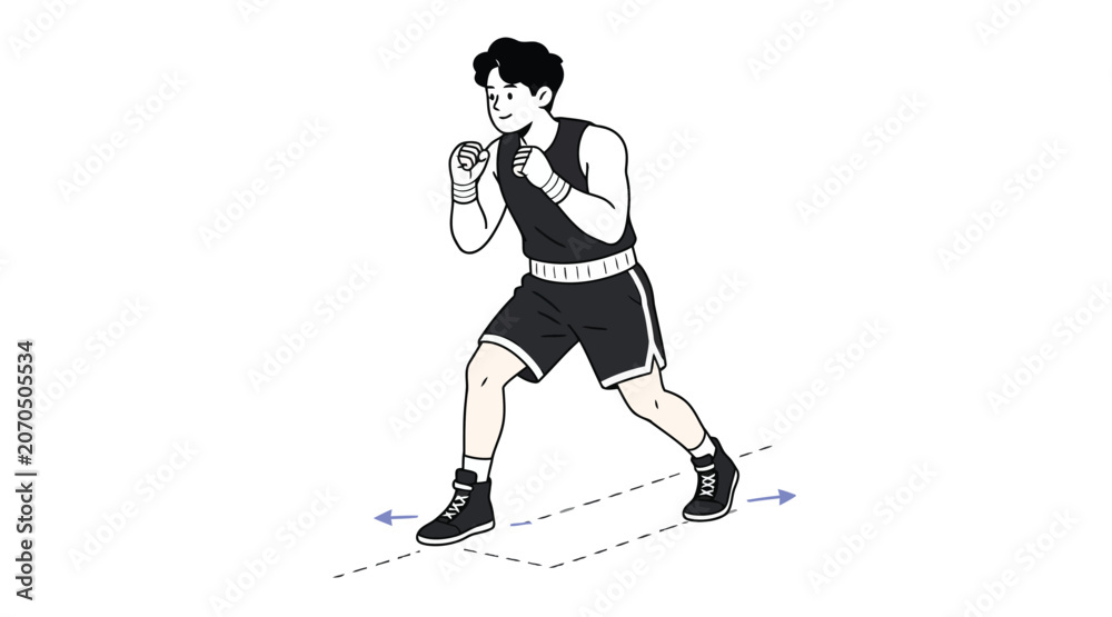Fototapeta premium Boxer Training Stance and Footwork Vector Illustration