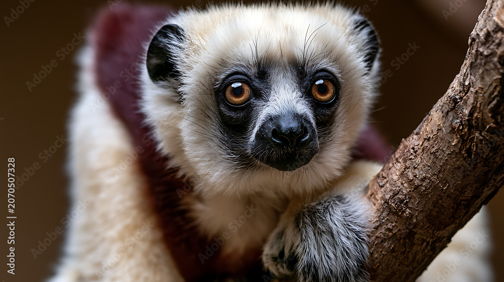 Fototapeta premium A beautiful lemur sitting on a thick branch