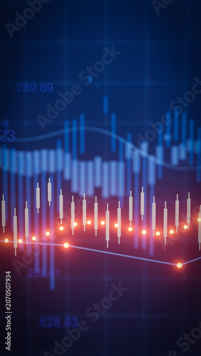 Financial market analysis with candlestick chart and data visualization techniques