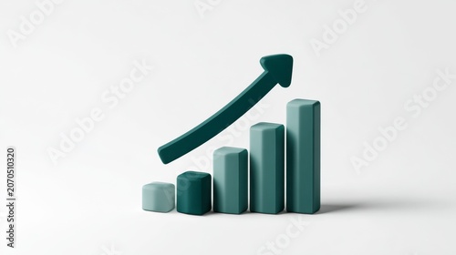 Rising Bar Graph with Upward Arrow on White Background.