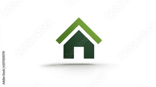 Minimalist green house icon with shadow.