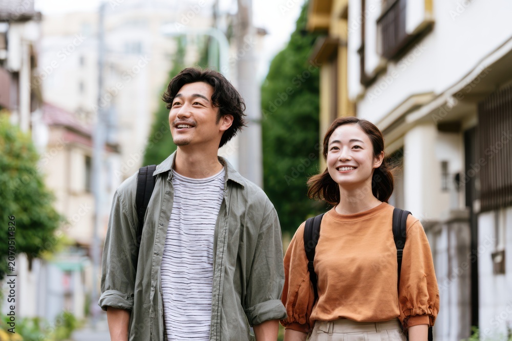 Fototapeta premium Japanese Couple Searching for New Apartment Together