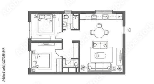 Black and white architectural floor plan blueprint layout.