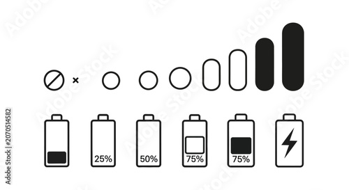 Cuadro en lienzo Black and white collection of battery types and sizes.