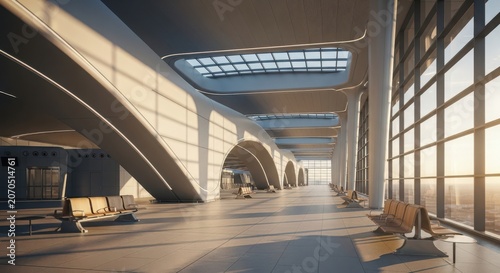 Curved glass ceiling and modern seating in airport terminal interior modern architecture