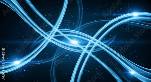 Abstract digital network connection lines glowing blue on black background.
