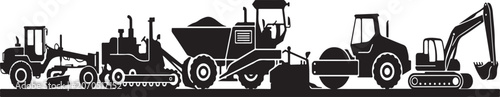 Konstfotografi Construction machinery silhouette set, heavy equipment for road works