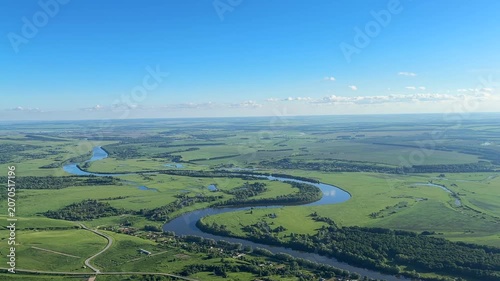 Aerial view to the river in flight