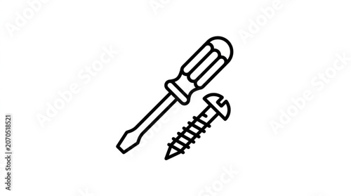 Foto Screwdriver and screw illustration simple line art.