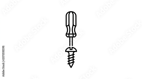 Εκτύπωση καμβά Screwdriver and Screw Line Art Illustration.