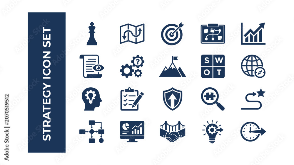 Fototapeta premium Strategy icon set with business and management symbols on white background