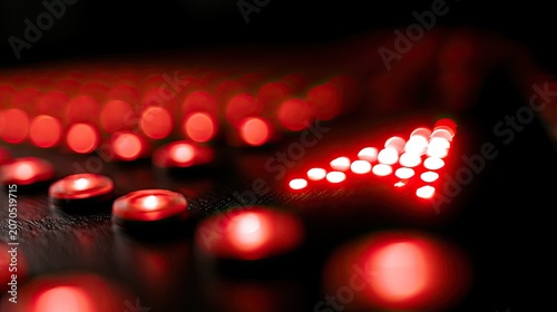 Red LED lights form an arrow, leading forward on a dark surface