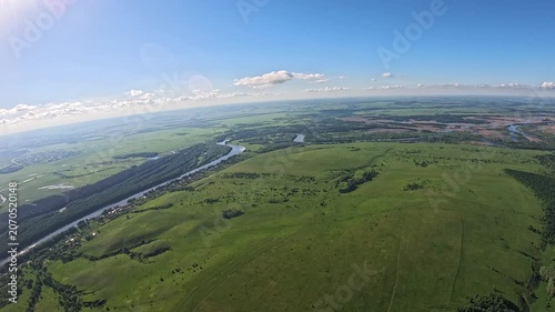 Aerial view to the river in flight