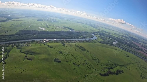 Aerial view to the river in flight