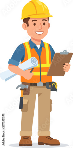 Isolated contruction professional character flat