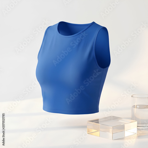 Blue Athletic Sleeveless Shirt Displayed on Mannequin.