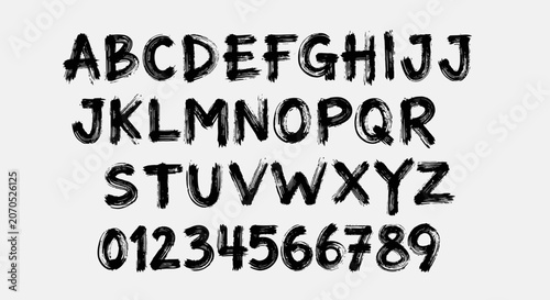 Εκτύπωση καμβά Black uppercase alphabet letters and numbers on white background.