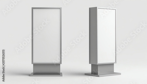 Double sided outdoor advertising metallic Poster stand Mock up. Curved LED B Totem Poster Light Box. 3d render illustration.