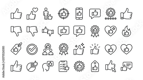Fotografia Modern social media approval disapproval and user interface feedback outline ico