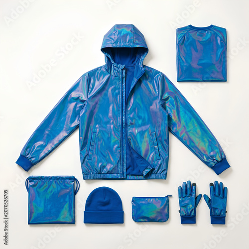 Blue Raincoat with Accessories for Outdoor Protection.