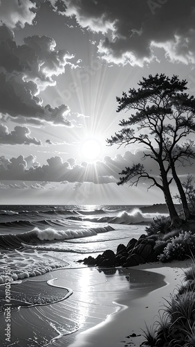 Beach Sun Rays BW.