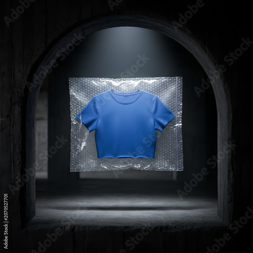 Blue Sports Jersey Displayed in Dark Tunnel.