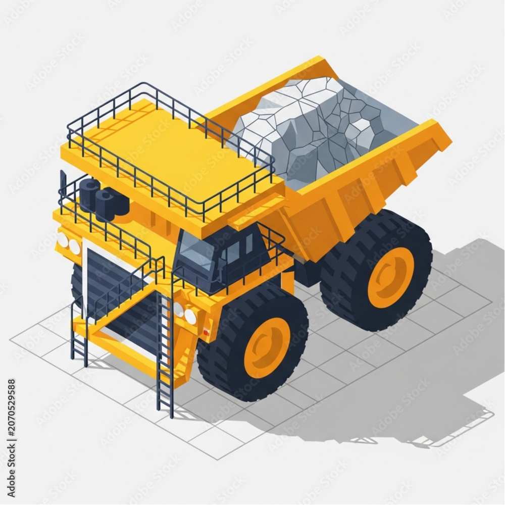 Obraz premium Isometric Mining Dump Truck Filled with Rocks and Minerals.