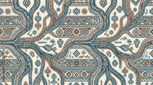Ancient Irrigation Network Seamless Ethnic Textile Pattern