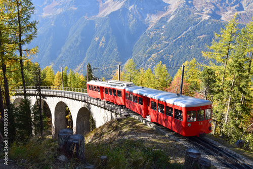 Le train du Montenvers sur le Viaduc de la Filliaz