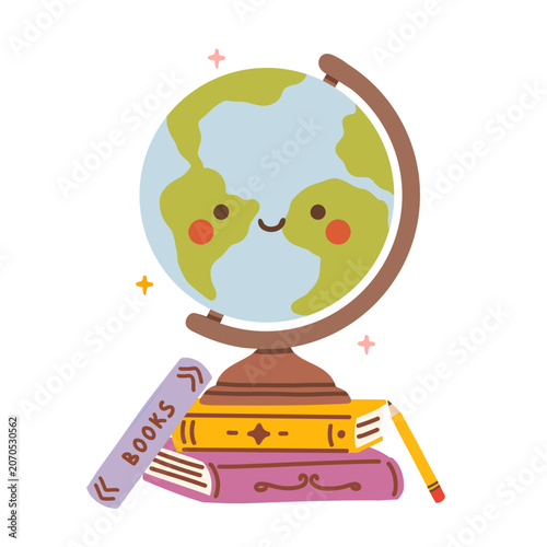 Cute School Globe Clipart with Books and Pencil