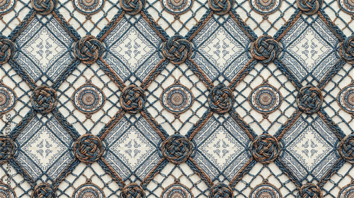 Fishing Net Geometry Seamless Ethnic Textile Pattern