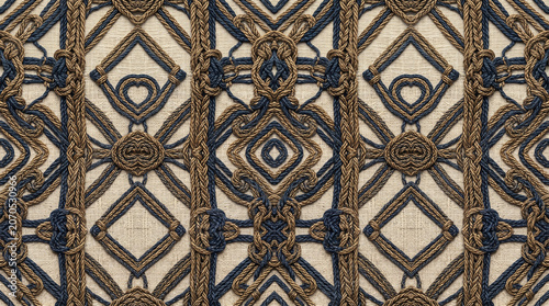 Ancient Knot Record Inspired Seamless Ethnic Textile Pattern