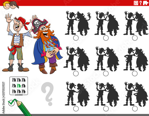 shadow puzzle activity with funny cartoon pirates characters