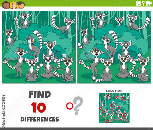 differences activity with cartoon lemurs animal characters group