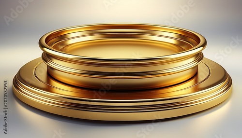 Gold Round Podium Isolated On White Background