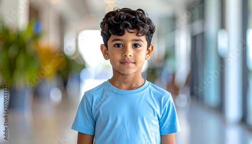 Boy Portrait with Indoor, and Blue Shirt.