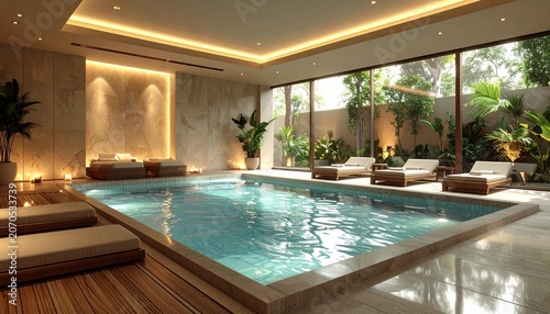 Premium Wellness Spa Interior with Indoor Hot Spring Pool