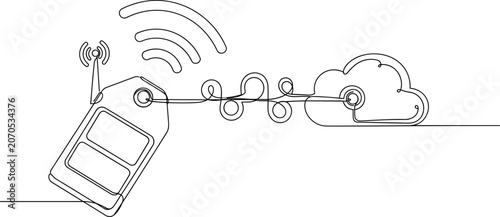 Fotografie Digital Tag Connected to Cloud via Wireless Signal Line Art