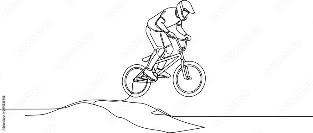 Obraz premium BMX Rider Jumps Dirt Ramp Line Art Drawing