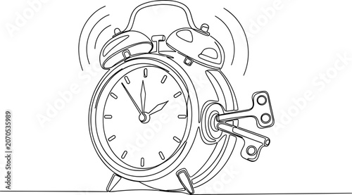Schilderij op canvas Retro Alarm Clock Ringing with Winding Key - Vector Art Illustration