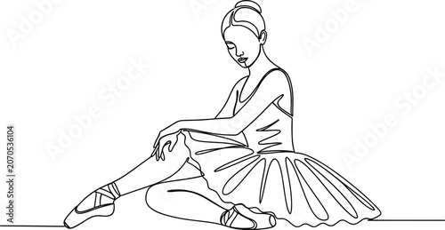 Bild auf Leinwand Elegant ballerina in continuous line drawing style, sitting gracefully