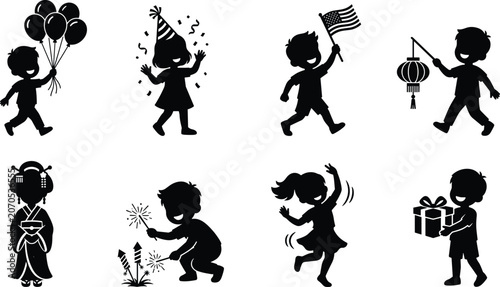 Konstfotografi Children Celebration and Cultural Festival Silhouette Icons Collection for Event