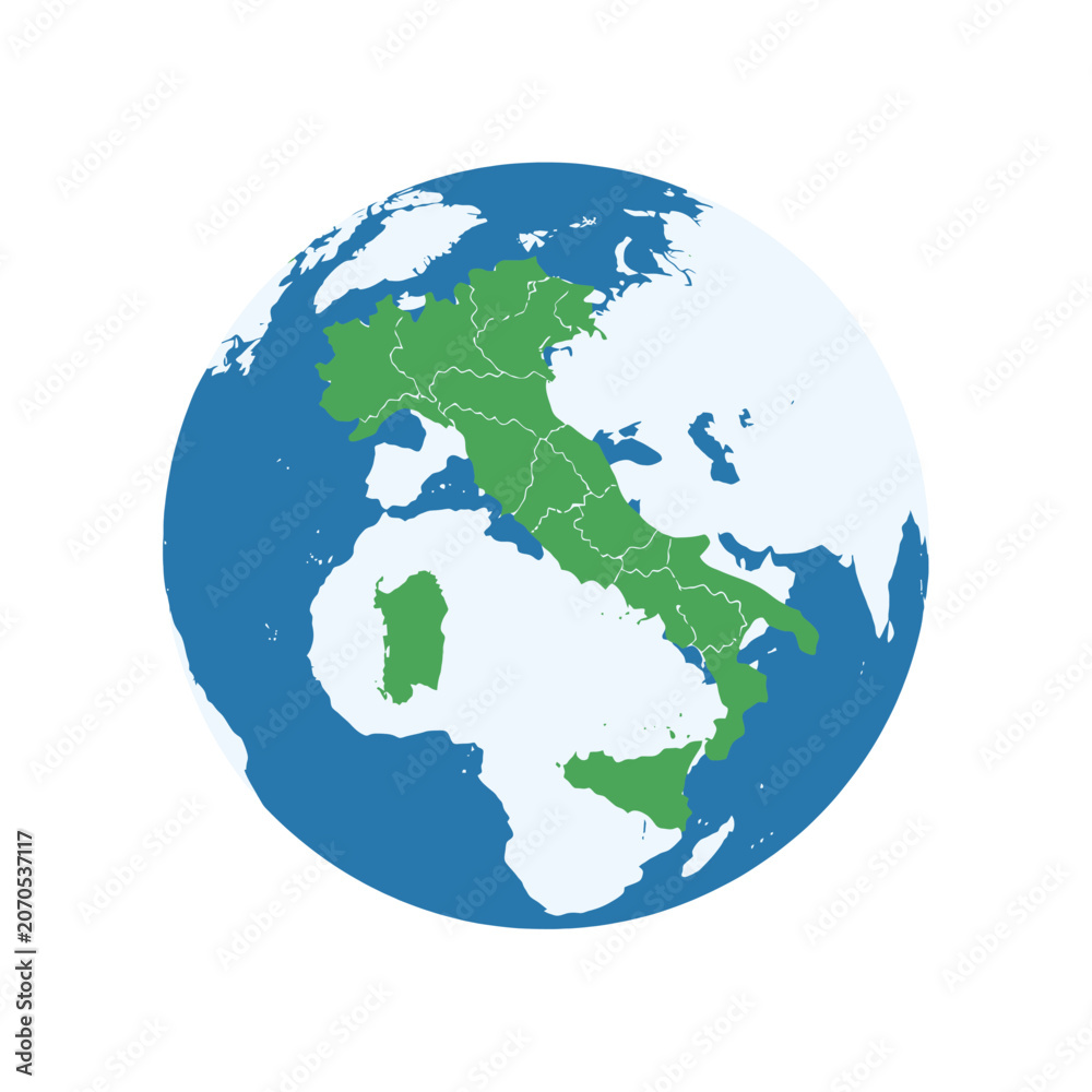 Fototapeta premium A stylized graphic illustration of a green landmass on a blue globe
